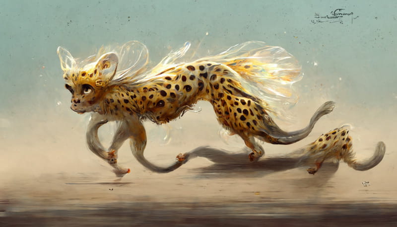 midjourney ai - fantasy cheetah running, with crystal ears and tail