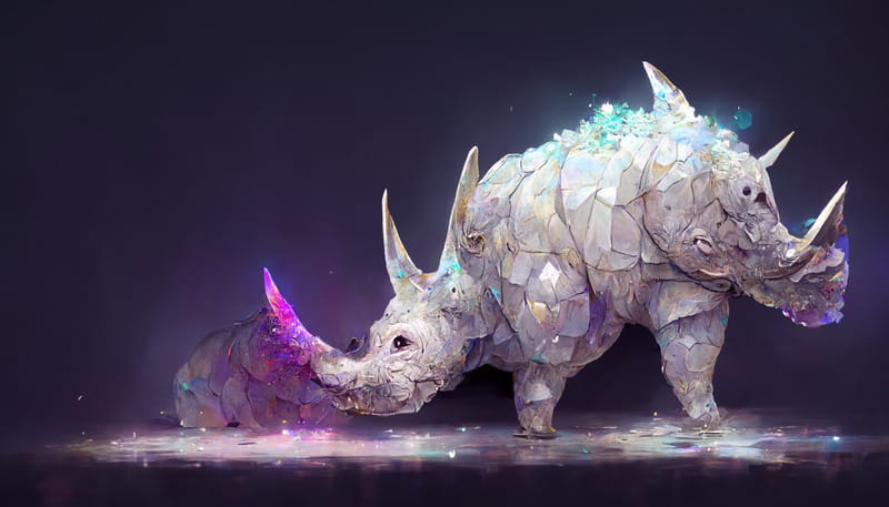 midjourney ai - a fantasy rhino with crystal horns